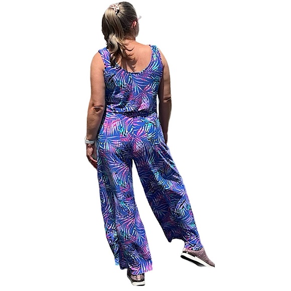 Pappagallo The Alex Royal Multi Palm Print Sleeveless Jumpsuit size Large - Picture 5 of 6